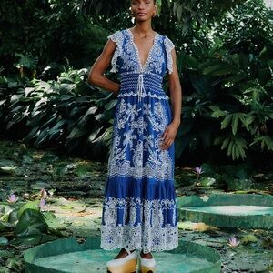 FARM Rio Blue Romantic Richelieu Lenzing™ Ecovero™ Euroflax™ Maxi Dress (NWT)
